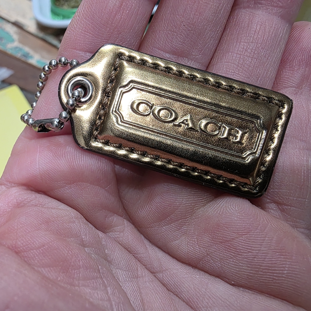 Coach Metallic Gold Leather Hang Tag With Silver Hardware - 2"
